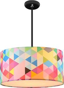 img 4 attached to 🎨 Colorful Art Decor Fabric Lighting Fixture - Kids Room Semi-Flush Mount Ceiling Lights, 3 Light 16" Drum in Red, Pink, and Green