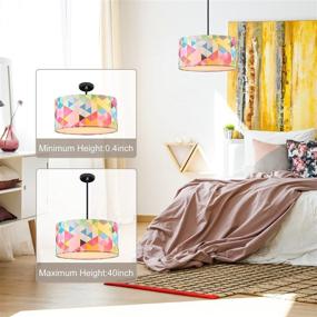 img 2 attached to 🎨 Colorful Art Decor Fabric Lighting Fixture - Kids Room Semi-Flush Mount Ceiling Lights, 3 Light 16" Drum in Red, Pink, and Green