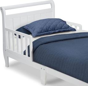 img 1 attached to 🛏️ Delta Children Wood Sleigh Toddler Bed in Elegant White - Cozy and Safe Sleeping Solution