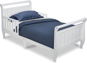 img 4 attached to 🛏️ Delta Children Wood Sleigh Toddler Bed in Elegant White - Cozy and Safe Sleeping Solution