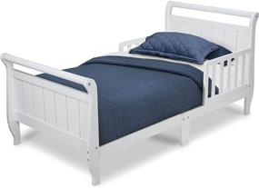 img 2 attached to 🛏️ Delta Children Wood Sleigh Toddler Bed in Elegant White - Cozy and Safe Sleeping Solution