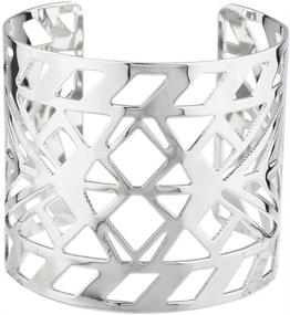 img 2 attached to 💠 LUX ACCESSORIES Aztec Geo Cutout Silver-tone Cuff Bracelet