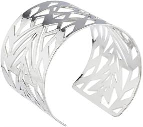 img 1 attached to 💠 LUX ACCESSORIES Aztec Geo Cutout Silver-tone Cuff Bracelet