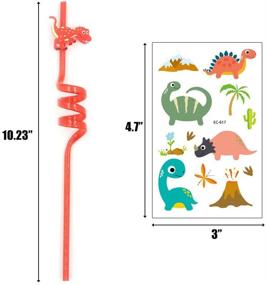 img 3 attached to 🦕 Dinosaur Theme Party Supplies - Pack of 24 Rainbow Straws with Dinosaur Temporary Tattoos for Kids' Birthday and Hawaiian Party Decorations (A)