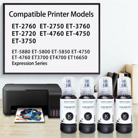 img 2 attached to HAPPYTONER Sublimation Ink Refills | Compatible with ET-2700 ET-2760 ET-2750 ET-4750 ET-4760 ET-3710 ET-3760 ET-3700 🖨️ ET-3750 ET-2720 | Ideal for Heat Press Transfer on Mugs, Plates, and T-Shirts | Black, 4 Pack