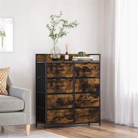 img 3 attached to 🗄️ SONGMICS 8-Drawer Dresser and Closet Storage Chest with Fabric Drawers, Metal Frame and Handles - Rustic Brown/Black ULTS124B01