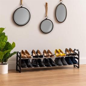 img 3 attached to 👞 Black Metal Shoe Rack - Extendable and Stackable, 2-Tier Slim Design by IRIS USA