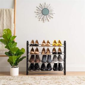 img 2 attached to 👞 Black Metal Shoe Rack - Extendable and Stackable, 2-Tier Slim Design by IRIS USA