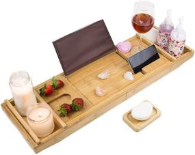 img 4 attached to 🛁 SaverState Luxury Bathtub Caddy Tray: Versatile Bath and Bed Tray with a Bonus Soap Holder