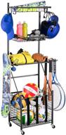 🏋️ optimized-logic 4-tier garage sports equipment storage organizer | rolling cart with basket and hanging hooks | sports gear storage solution (medium) логотип