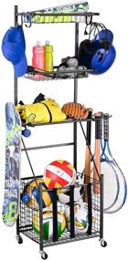 img 4 attached to 🏋️ Optimized-Logic 4-Tier Garage Sports Equipment Storage Organizer | Rolling Cart with Basket and Hanging Hooks | Sports Gear Storage Solution (Medium)