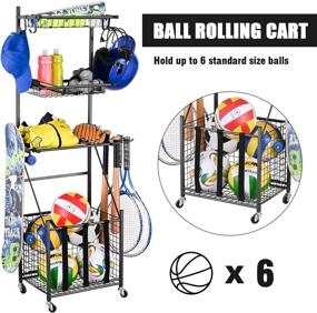 img 3 attached to 🏋️ Optimized-Logic 4-Tier Garage Sports Equipment Storage Organizer | Rolling Cart with Basket and Hanging Hooks | Sports Gear Storage Solution (Medium)