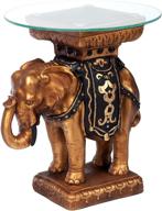 🐘 exquisite design toscano maharajah elephant indian decor side table - glass topped, 22 inch, black, and gold logo