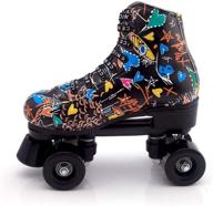 🛼 xudrez light-up roller skates for women - graffiti high-top leather double row roller skates with illuminated wheels. adjustable and perfect for boys and girls logo