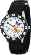 🐭 disney kids' w000001 'time teacher' mickey mouse watch: stainless steel with black nylon band - a perfect timepiece for your little one logo