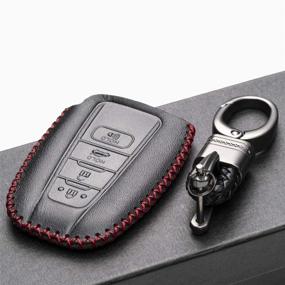 img 1 attached to 🔑 Genuine Leather Remote Key Fob Case Cover Protector for 2019 Toyota Corolla Hatchback, Avalon, Camry, Prius, and C-HR - 4 Buttons (Black/Red) with Key Chain