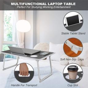 img 3 attached to 🛏️ Folding Laptop Bed Tray Table with Handle - Portable Laptop Desk Stand with Foldable Legs, Reading Stand & Lap Table for Sofa, Couch, Floor - Black