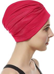 img 1 attached to 💦 BEEMO Women's Swimming Turban: Polyester Latex Lined Pleated Caps for Ladies