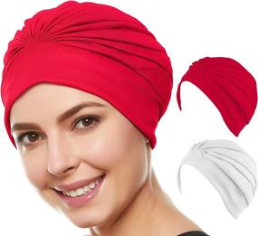 img 4 attached to 💦 BEEMO Women's Swimming Turban: Polyester Latex Lined Pleated Caps for Ladies