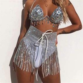 img 3 attached to 👙 Barode Rhinestones Tassel Hip Skirt - Belly Dance Scarf with Crystal Belt, Tribal Fringe Outfits Mini Skirt - Sparkly