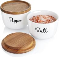 🧂 dayyet farmhouse salt and pepper bowls - 10 oz stacked ceramic salt pepper container with wooden lid - countertop salt box set of 2 - modern farmhouse kitchen decor in white logo