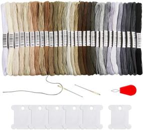 img 4 attached to 🧵 Pllieay 30 Skeins Black to White Gradient Grey Embroidery Floss - Perfect for Cross Stitch, Friendship Bracelets, 6 Floss Bobbins, 2 Needles & Threader included!