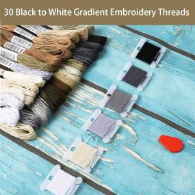 img 3 attached to 🧵 Pllieay 30 Skeins Black to White Gradient Grey Embroidery Floss - Perfect for Cross Stitch, Friendship Bracelets, 6 Floss Bobbins, 2 Needles & Threader included!