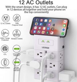 img 3 attached to 🔌 USRISE Multi Plug Outlet Extender Adapter: 12-Outlet Surge Protector Wall Mount for Home, Office, Dorm Essentials - ETL Listed