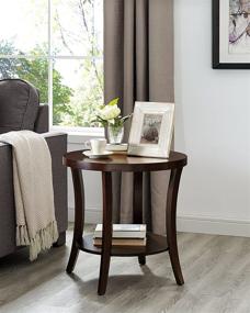 img 4 attached to 🔘 Contemporary Round End Table with Shelf - Roundhill Furniture Perth, Espresso