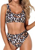 π tempt me women's scoop neck bikini crop top: sporty high waist swimsuit set logo