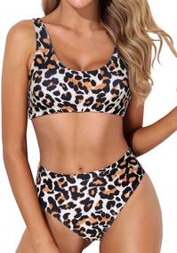 img 4 attached to 👙 Tempt Me Women's Scoop Neck Bikini Crop Top: Sporty High Waist Swimsuit Set