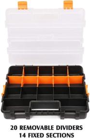 img 3 attached to MIXPOWER 15-дюймовые наборы органайзеров для инструментов, 2 штуки, с 20 съемными перегородками - прочный пластиковый ящик, идеально подходит для мелких деталей, винтов, гаек - 34-камерный, черно-оранжевый дизайн - (2-х предметный набор)