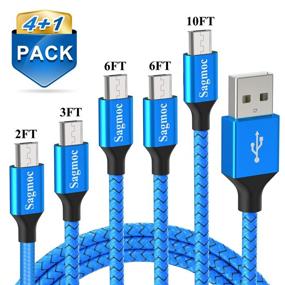 img 4 attached to 🔵 Blue Micro USB Charging Cable Set - Sagmoc Android Charger Cord, Pack of 5 - 2FT, 3FT, 6FT, 6FT, 10FT - Compatible with Samsung S7, S6 Edge, Kindle, Note 5, Android Smartphone, MP3, Tablet, and More