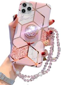 img 4 attached to 💎 Stylish and Functional Aulzaju iPhone 12 Pro Max Case: Rhinestone Strap Lanyard, Glitter Marble Design, Kickstand – Perfect for Women and Girls (6.7-inch, Babypink)