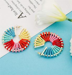 img 2 attached to Colorful Bohemian Handmade Beaded Earrings for Women Girls - REVOLIA Statement Hoop Earrings with Geometric Design