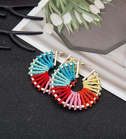 img 3 attached to Colorful Bohemian Handmade Beaded Earrings for Women Girls - REVOLIA Statement Hoop Earrings with Geometric Design