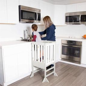img 3 attached to Foldable Wooden Kids Kitchen Step Stool Helper in Grey and White - Ideal for Kids and Toddlers