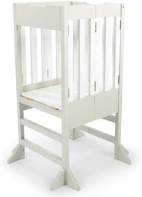 img 4 attached to Foldable Wooden Kids Kitchen Step Stool Helper in Grey and White - Ideal for Kids and Toddlers