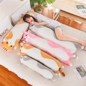 img 2 attached to 🐱 Shayon Soft Pillow Plush - Long Throw Sleeping Pillow Cotton Kitten Cuddly Stuffed Doll Toy Gift - Kids & Girlfriend (Yellow, 110cm/43.3in)