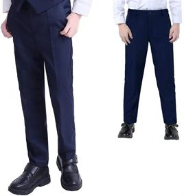img 4 attached to 👖 Solid Color Flat Front Adjust Waist Trousers for Fersumm Boys Pants