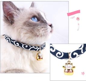 img 1 attached to 🐱 Kawaii Chirimen Kimono Cat Collar Set with Bell for Kittens and Puppies - Christmas, Halloween, and New Year Themed - Adjustable Cat Collars with Kitty Fortune Bell - Japanese Style