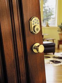 img 2 attached to 🔒 Enhanced Security with Kwikset 909 SmartCode Electronic Deadbolt featuring SmartKey in Lifetime Polished Brass