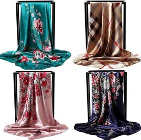 img 4 attached to 🧣 AliPearl 4Pcs Premium Satin Square Silk-Like Head Scarf 35&#34; for Women - Stylish Hair Wraps