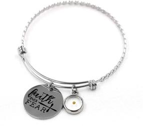 img 2 attached to 🌱 Faith Over Fear Mustard Seed Pendant Cross Bangles - Inspirational Stainless Wire Bracelets ZY023