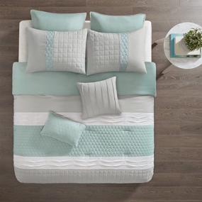 img 3 attached to Ocean-inspired Queen Size Tinsley 8 Piece Ultra Soft Quilted Comforter Set Bedding in Seafoam/Grey by 510 DESIGN