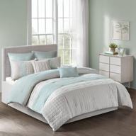 ocean-inspired queen size tinsley 8 piece ultra soft quilted comforter set bedding in seafoam/grey by 510 design logo
