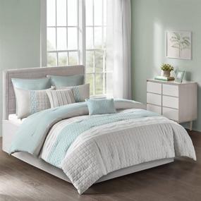 img 4 attached to Ocean-inspired Queen Size Tinsley 8 Piece Ultra Soft Quilted Comforter Set Bedding in Seafoam/Grey by 510 DESIGN