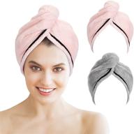 💆 amazerbath hair towel: microfiber hair towel wrap for women - curly hair drying towel for long hair care, anti frizz, quick dry - grey and pink logo