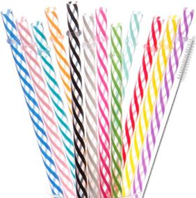 img 4 attached to 🥤 Dakoufish 12 Piece 11 Inch Reusable Plastic Thick Drinking Straws - BPA Free, Mason Jar Straws, Small Stripe (11inch, Mix 12color)