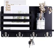 📬 mimacoo wall mounted key mail holder: stylish wooden mail sorter with 4 double key hooks and floating shelf - ideal home decor for entryway or mudroom in elegant black логотип